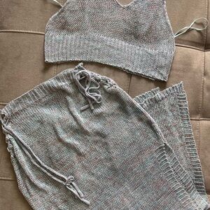 Grey/metallic Knit Swim Coverup Set
